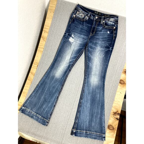 Miss Me Los Angeles Heaven Jeans Women 30 31X34 Blue High Rise Flare Distressed - Picture 3 of 13